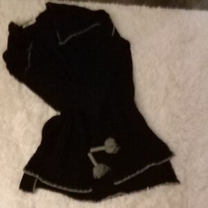 Black Knit Sweater with Pom Poms